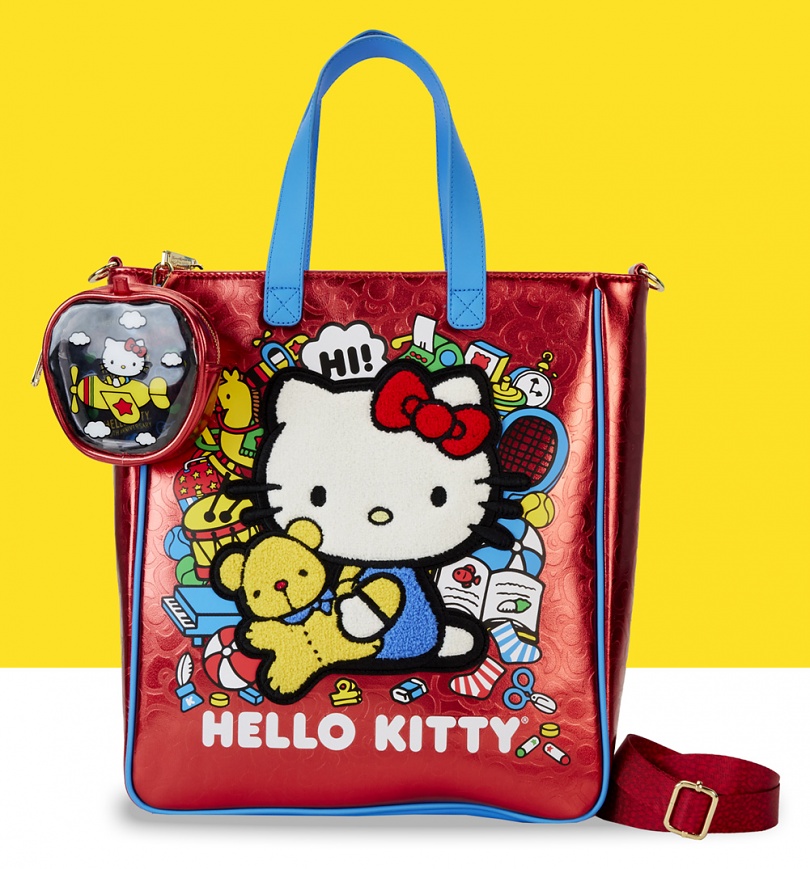 An image of Loungefly Hello Kitty 50th Anniversary Metallic Tote Bag With Coin Bag