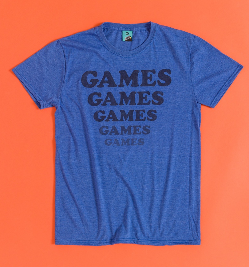 An image of Adventureland Inspired Games Games Games Blue Marl T-Shirt