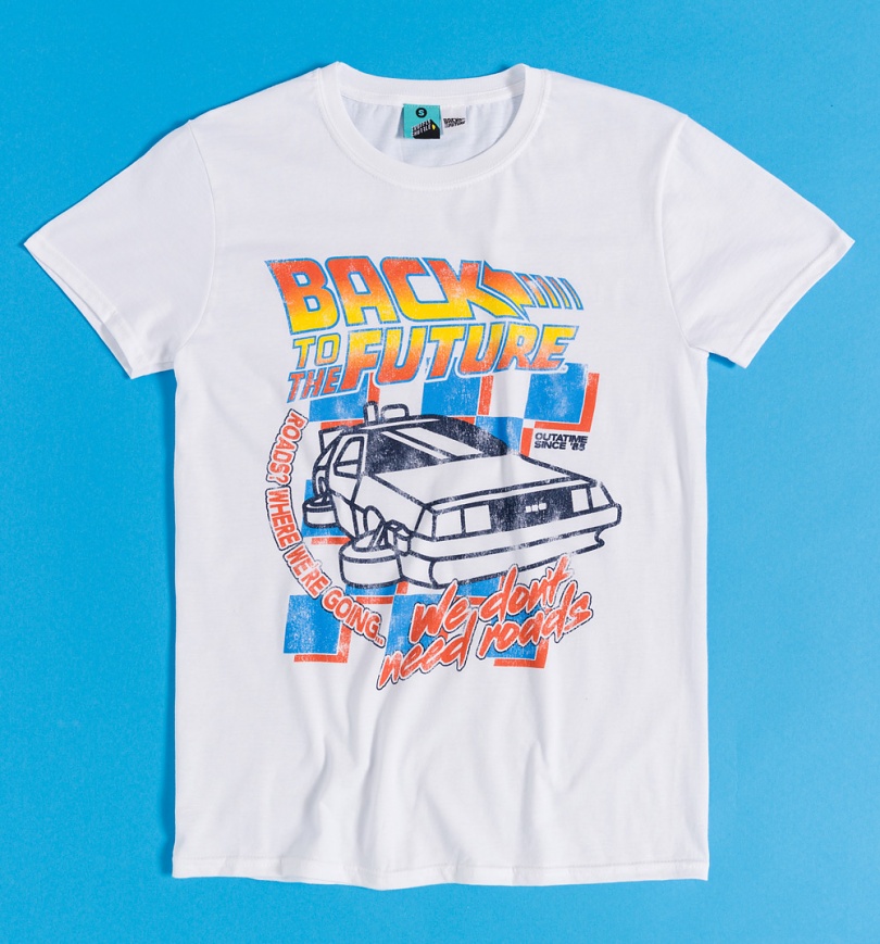 An image of Back To The Future We Dont Need Roads White T-Shirt