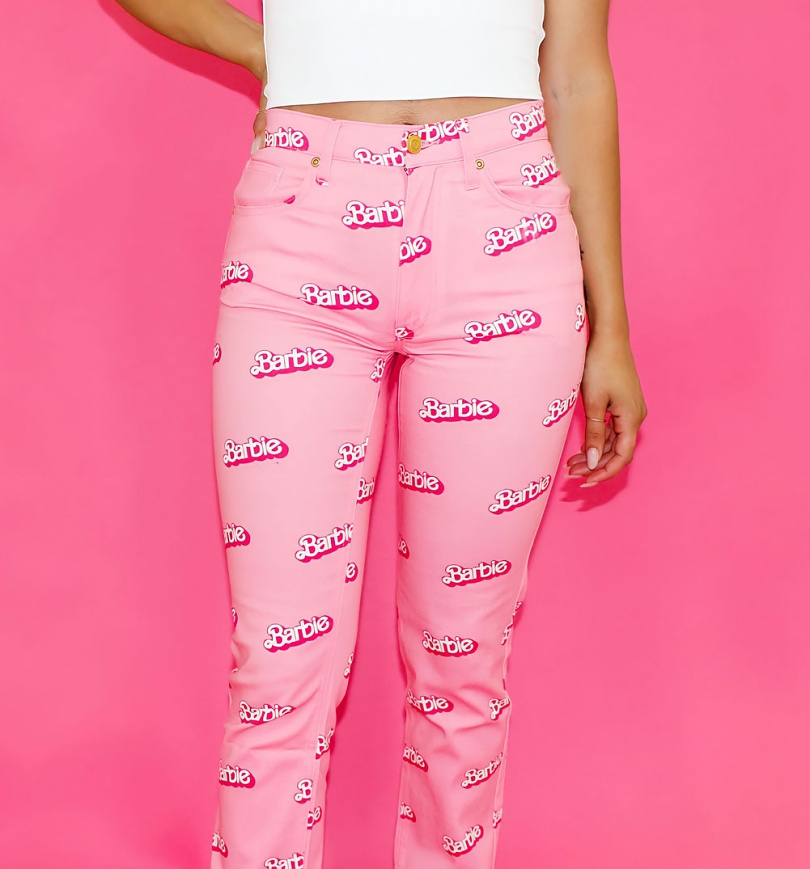An image of Barbie All Over Print Boyfriend Jeans from Cakeworthy