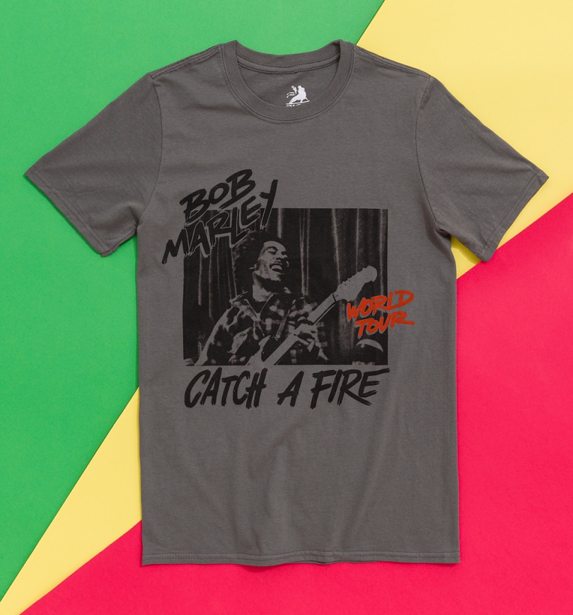 An image of Bob Marley Catch A Fire World Tour Charcoal T-Shirt