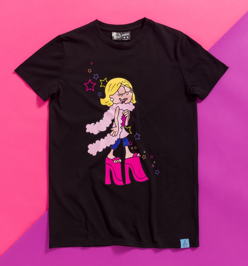 An image of Disney Lizzie McGuire Black Front And Back Print T-Shirt from Cakeworthy
