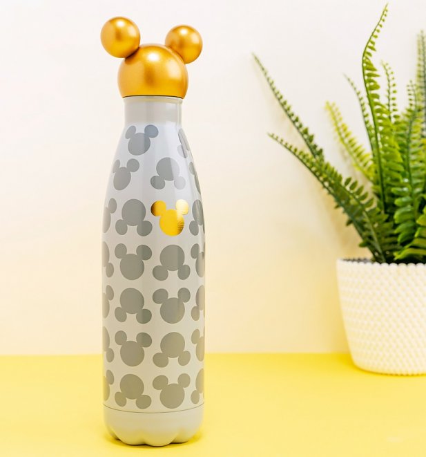 Disney Mickey Mouse Metal Water Bottle With Gold Mickey Head Lid from Funko