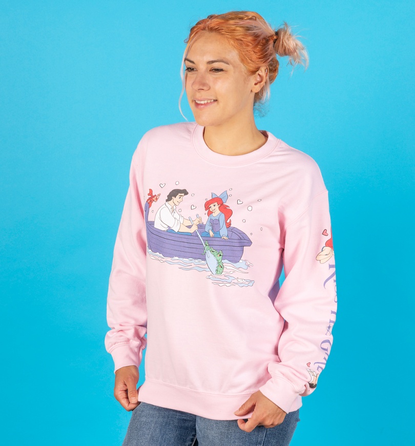 An image of Disney The Little Mermaid Kiss The Girl Pink Sweater With Sleeve Print