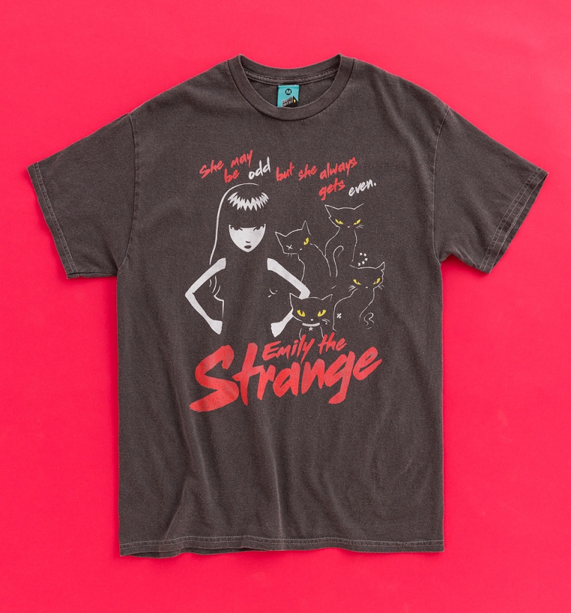 An image of Emily The Strange Odd And Even Vintage Wash Charcoal T-Shirt