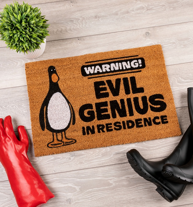 An image of Feathers McGraw Evil Genius Door Mat