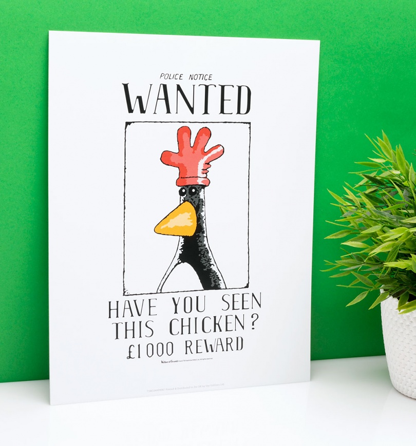 An image of Wallace & Gromit Feathers McGraw Wanted Poster 11 x 14 Art Print