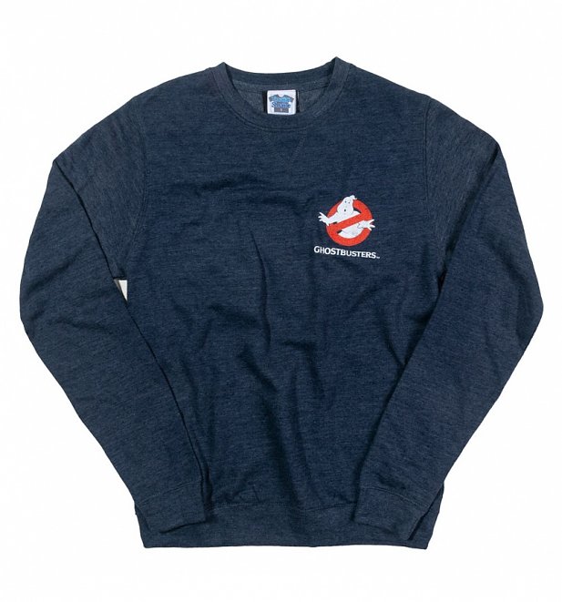 Ghostbusters Who Ya Gonna Call Back Print Heather Navy Sweater