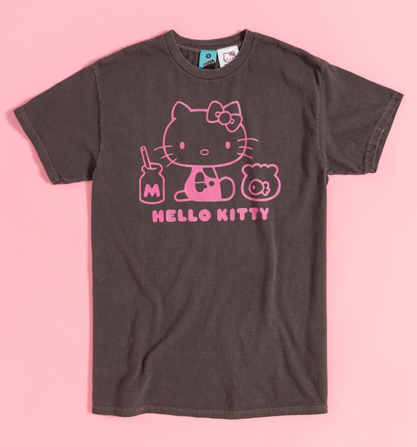 An image of Hello Kitty Outline Vintage Wash Charcoal T-Shirt