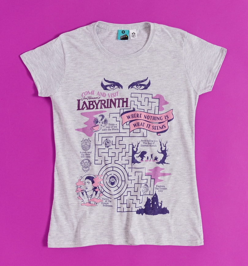 An image of Labyrinth Come And Visit The Labyrinth Grey Marl Fitted T-Shirt
