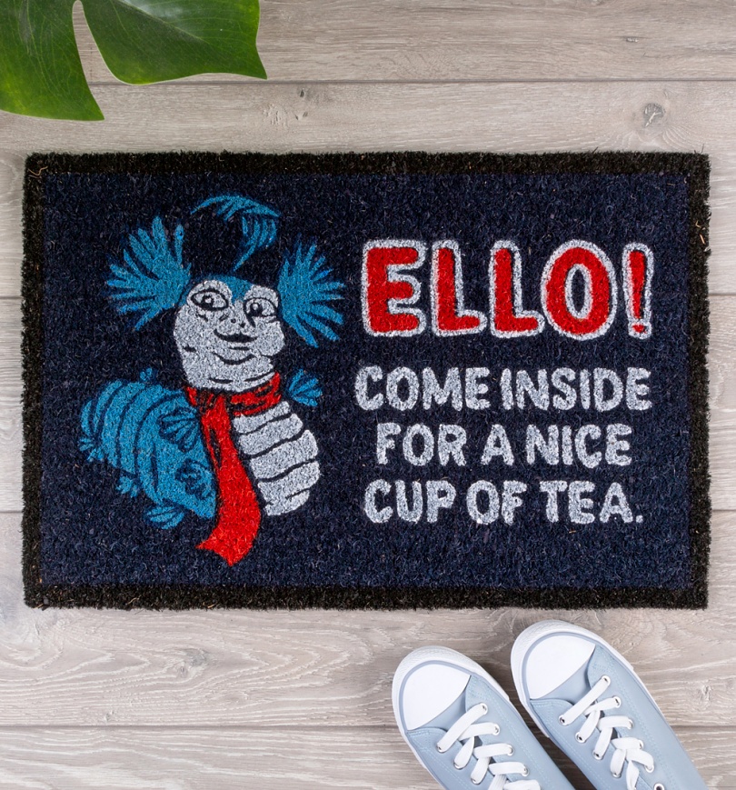 An image of Labyrinth Worm Come Inside For A Cup Of Tea Door Mat