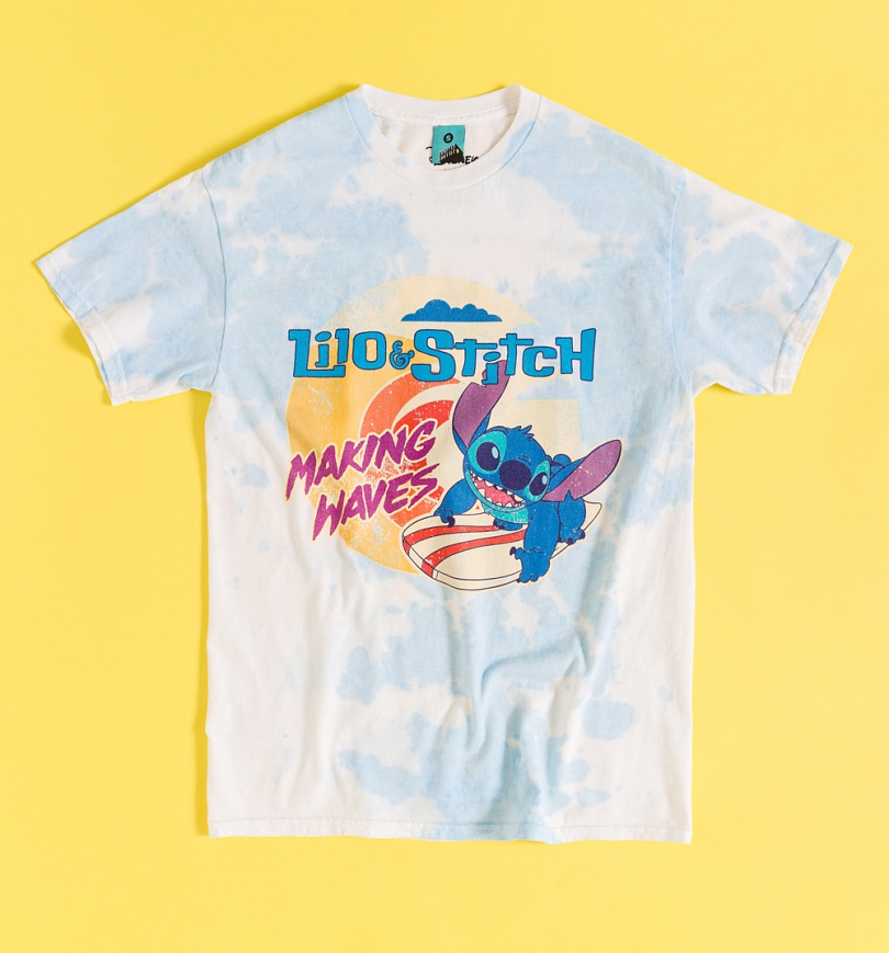 An image of Lilo & Stitch Making Waves Blue Tie-Dye T-Shirt