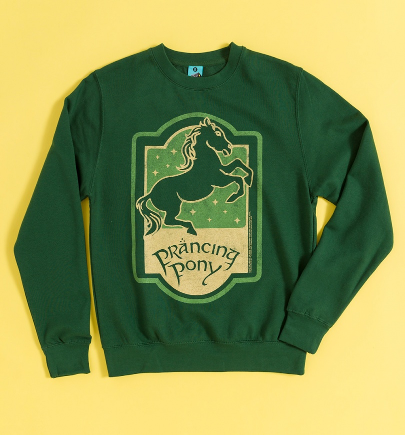 An image of Lord Of The Rings Prancing Pony Green Sweater