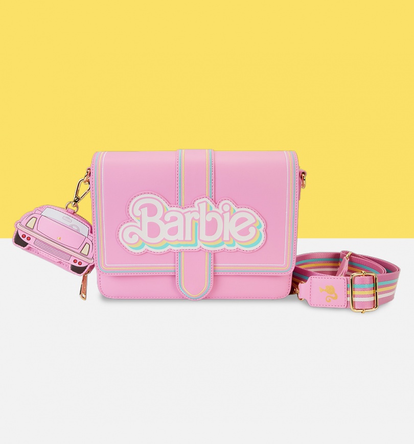 An image of Loungefly Barbie 65th Anniversary Logo Crossbody Bag with Coin Bag