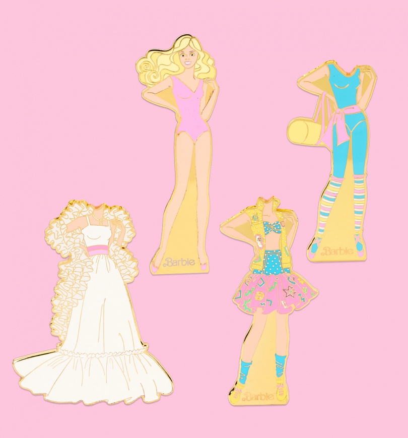 An image of Loungefly Barbie 65th Anniversary Paper Doll Magnetic Pin Set