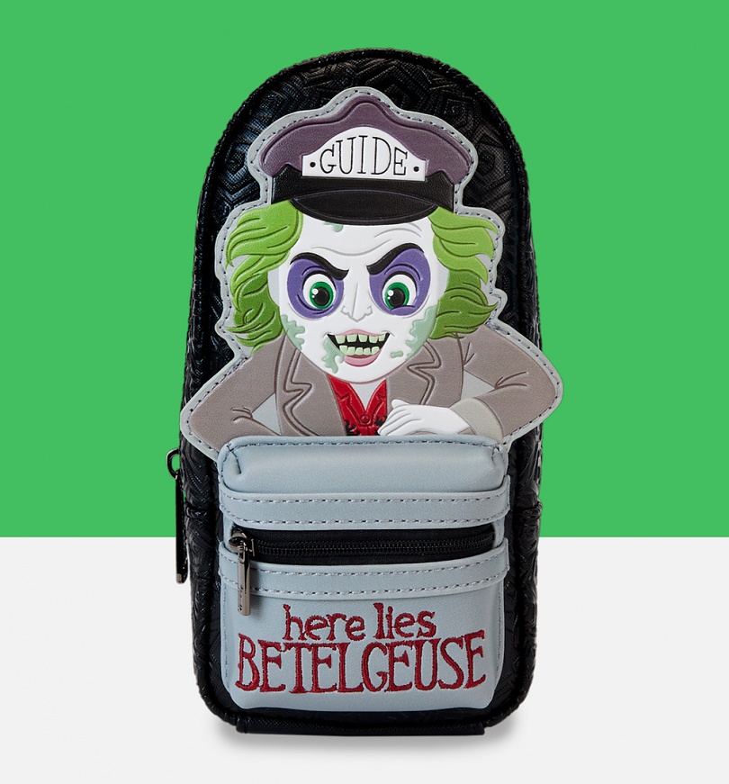 An image of Loungefly Beetlejuice Here Lies Betelgeuse Mini Backpack Pencil Case