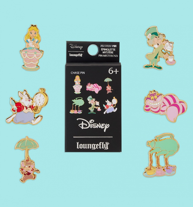 An image of Loungefly Disney Alice In Wonderland Unbirthday Mystery Box Pins