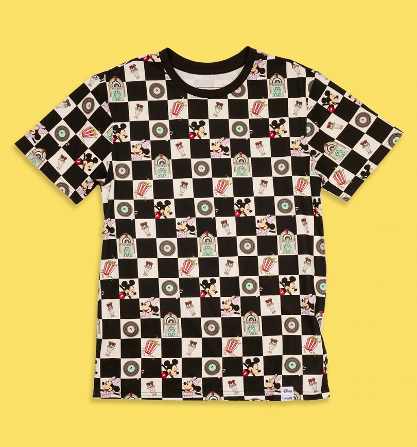 An image of Loungefly Disney Mickey And Minnie Date Night Diner Checkered Unisex Tee
