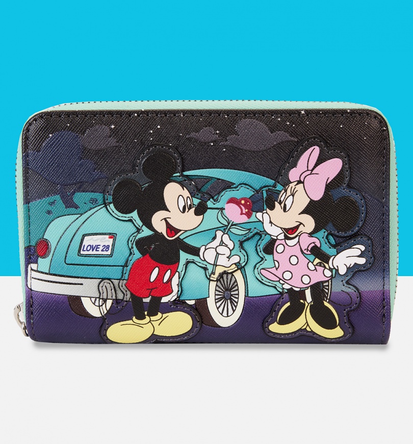 An image of Loungefly Disney Mickey And Minnie Date Night Drive-In Zip Around Wallet