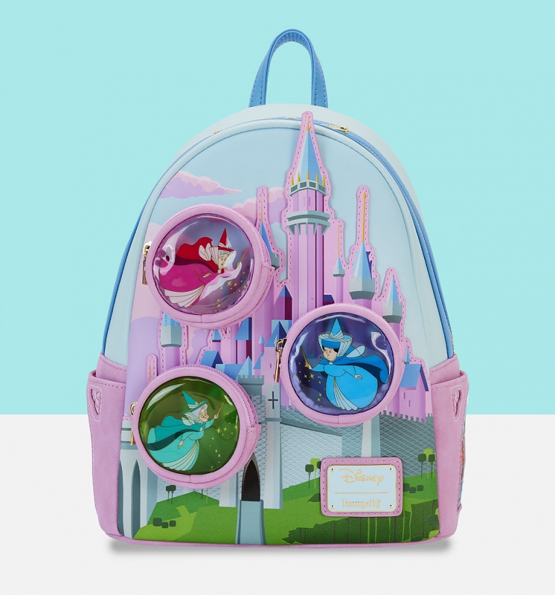 An image of Loungefly Disney Sleeping Beauty Stained Glass Castle Mini Backpack