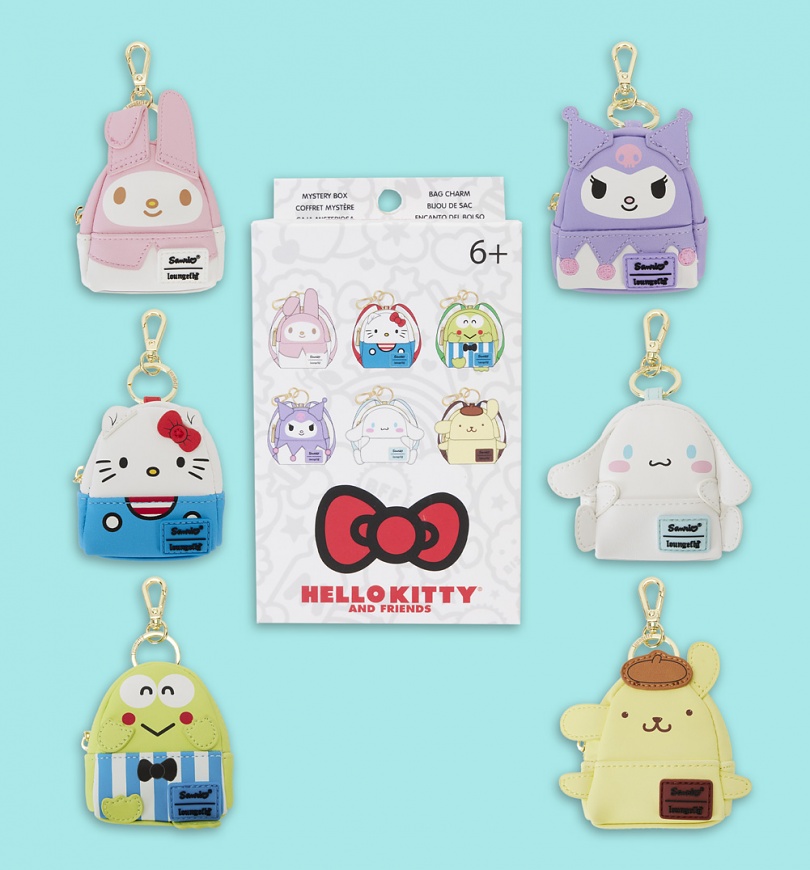 An image of Loungefly Hello Kitty 50th Anniversary Classic Mystery Box Mini Backpack Keychai...