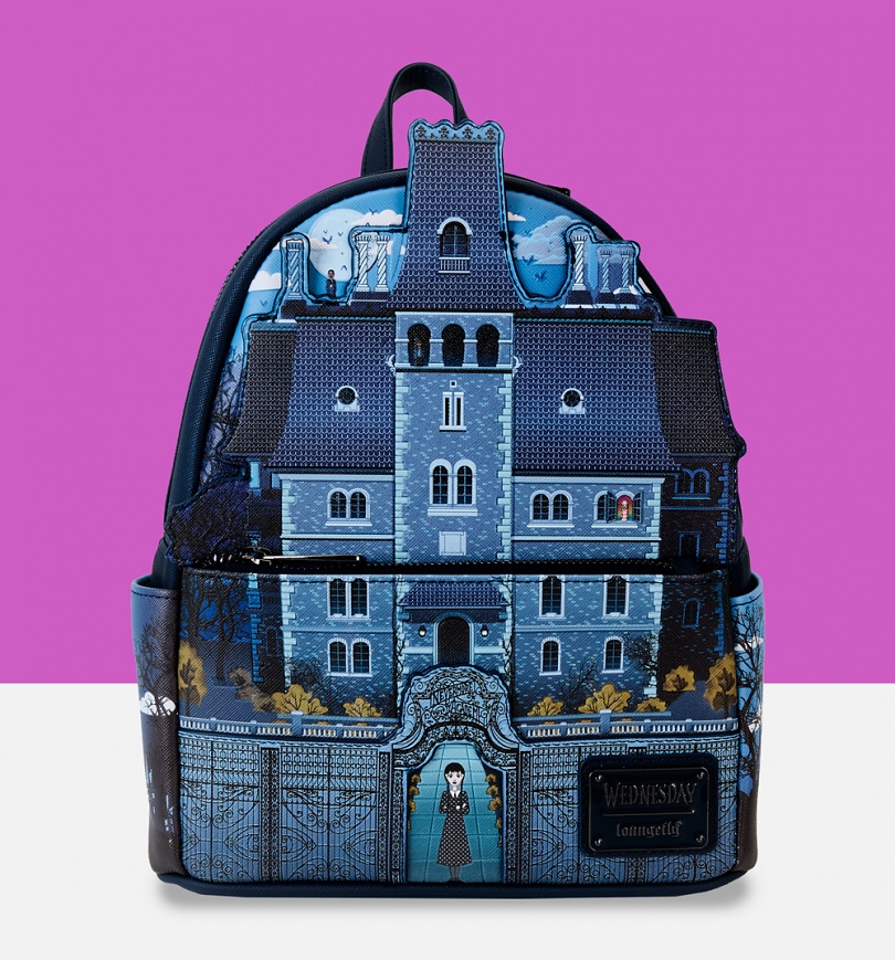 An image of Loungefly MGM Wednesday Nevermore Academy Mini Backpack