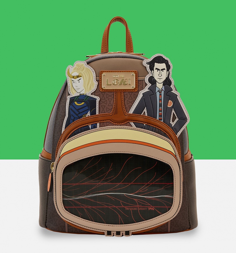 An image of Loungefly Marvel Loki TVA Lenticular Mini Backpack