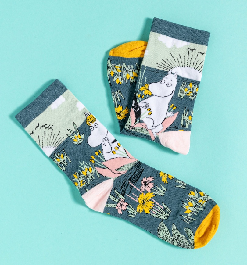 An image of Moomin Moomintroll and Snorkmaiden Scene Socks