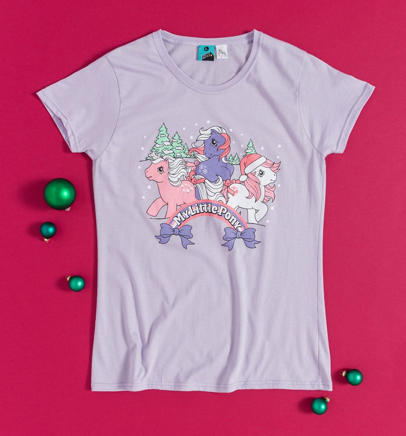 An image of Womens My Little Pony Winter Scene Fitted Lavender T-Shirt