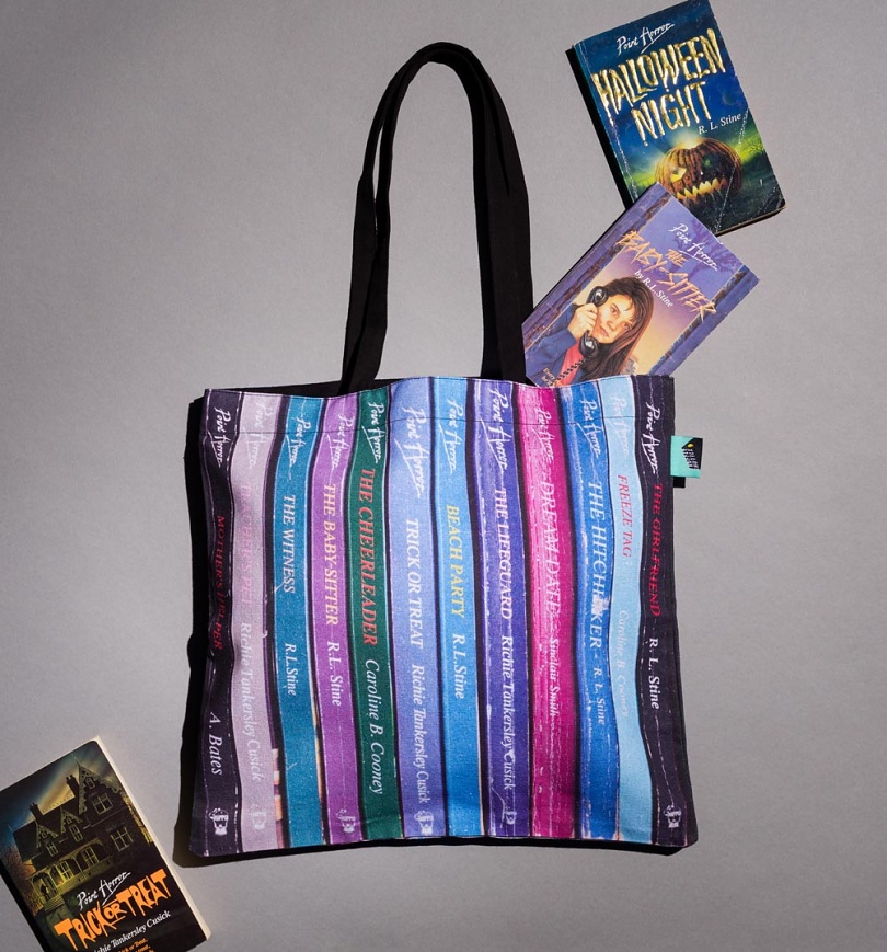 An image of Point Horror Inspired Book Spines Tote Bag