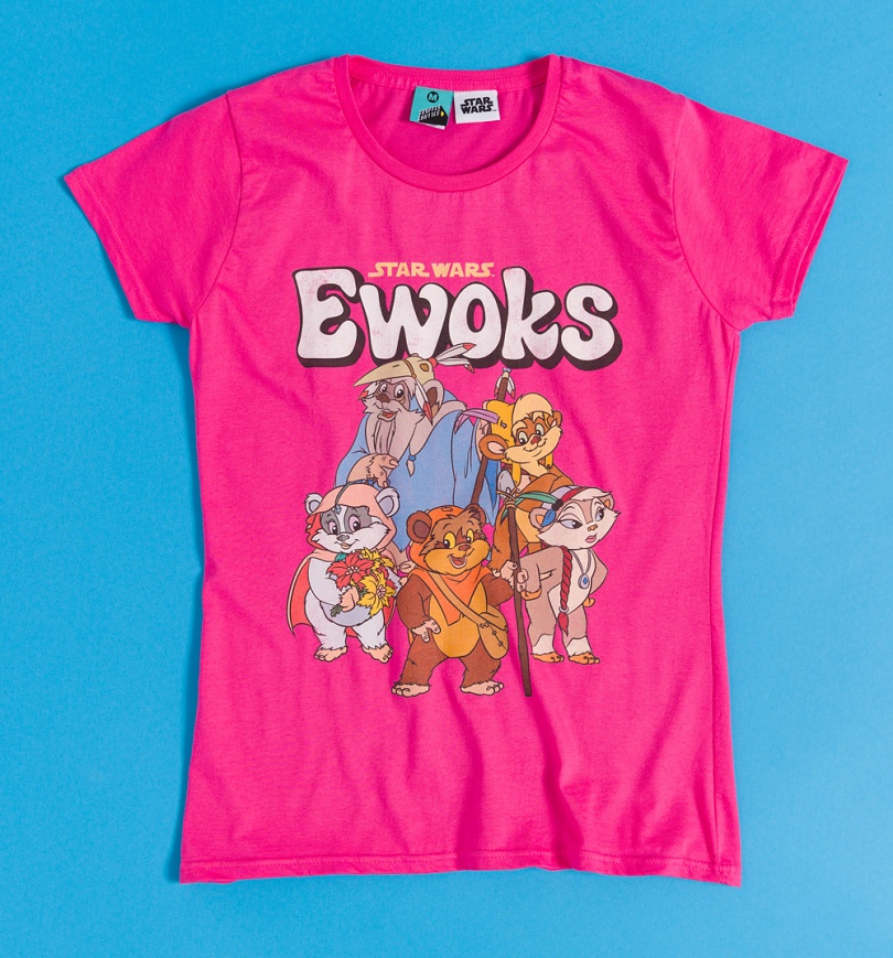 An image of Star Wars Ewoks Cartoon Fuchsia Womens T-Shirt