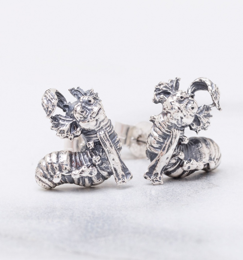 An image of Sterling Silver Labyrinth Worm Stud Earrings
