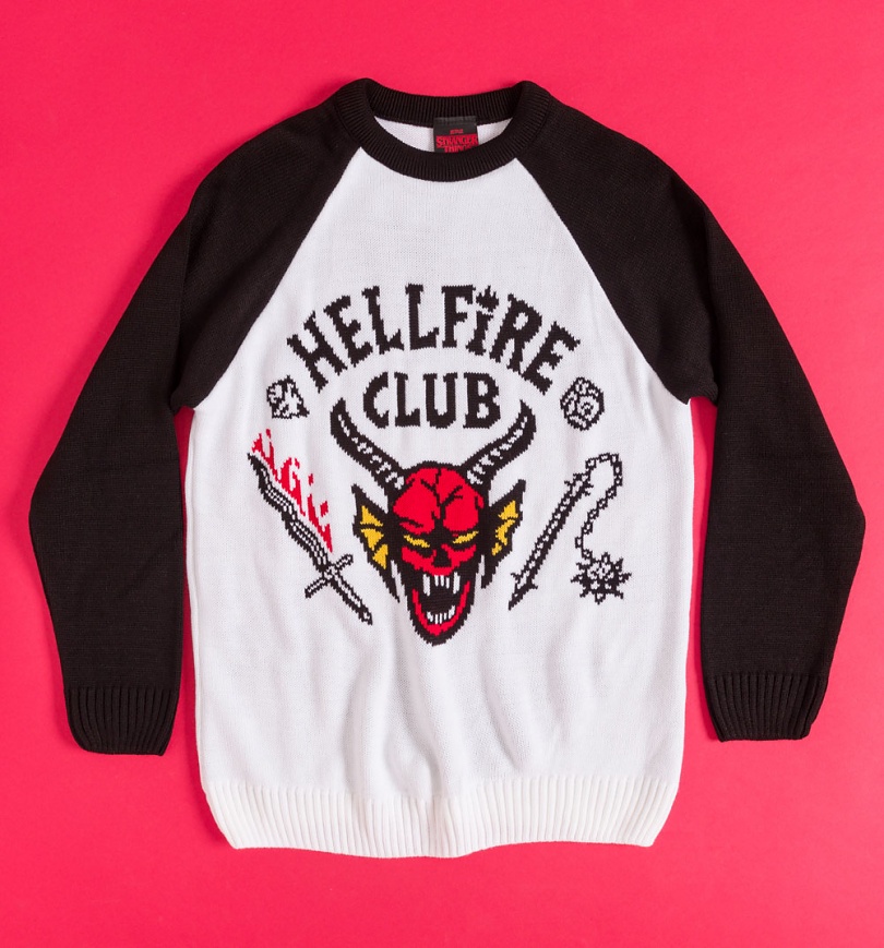 An image of Knitted Stranger Things Hellfire Club Raglan Sleeve Jumper