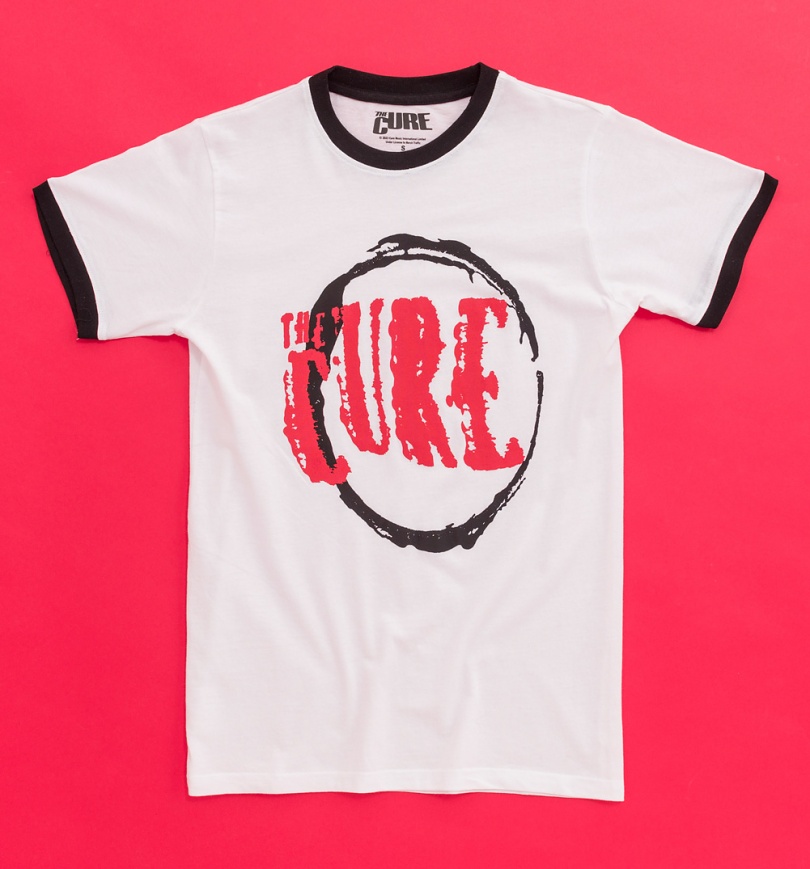An image of The Cure Circle Logo Ringer White T-Shirt