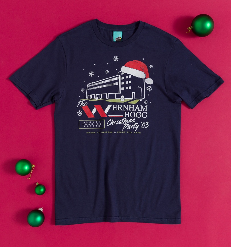 An image of The Office Inspired Wernham Hogg Christmas Party Navy T-Shirt