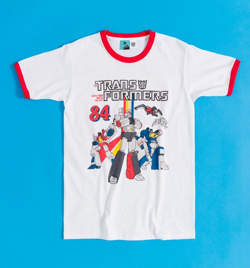 An image of Transformers Decepticons 84 White And Red Ringer T-Shirt