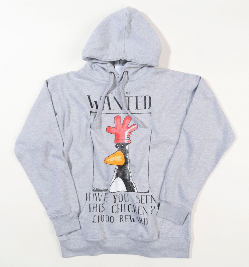 An image of Wallace And Gromit Feathers McGraw Wanted Poster Hoodie