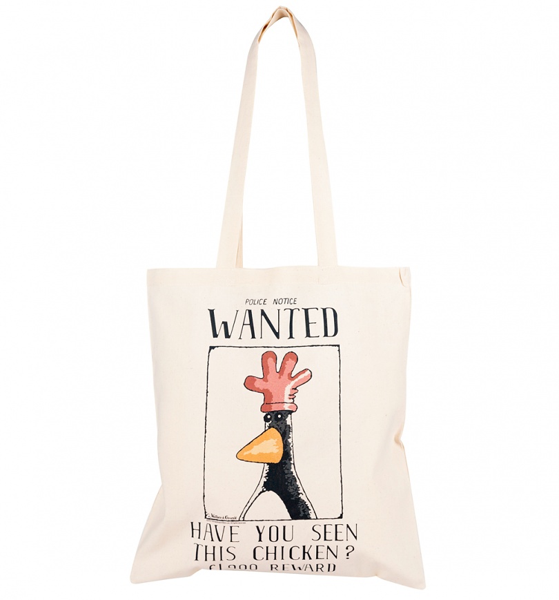 An image of Wallace And Gromit Feathers McGraw Wanted Poster Tote Bag