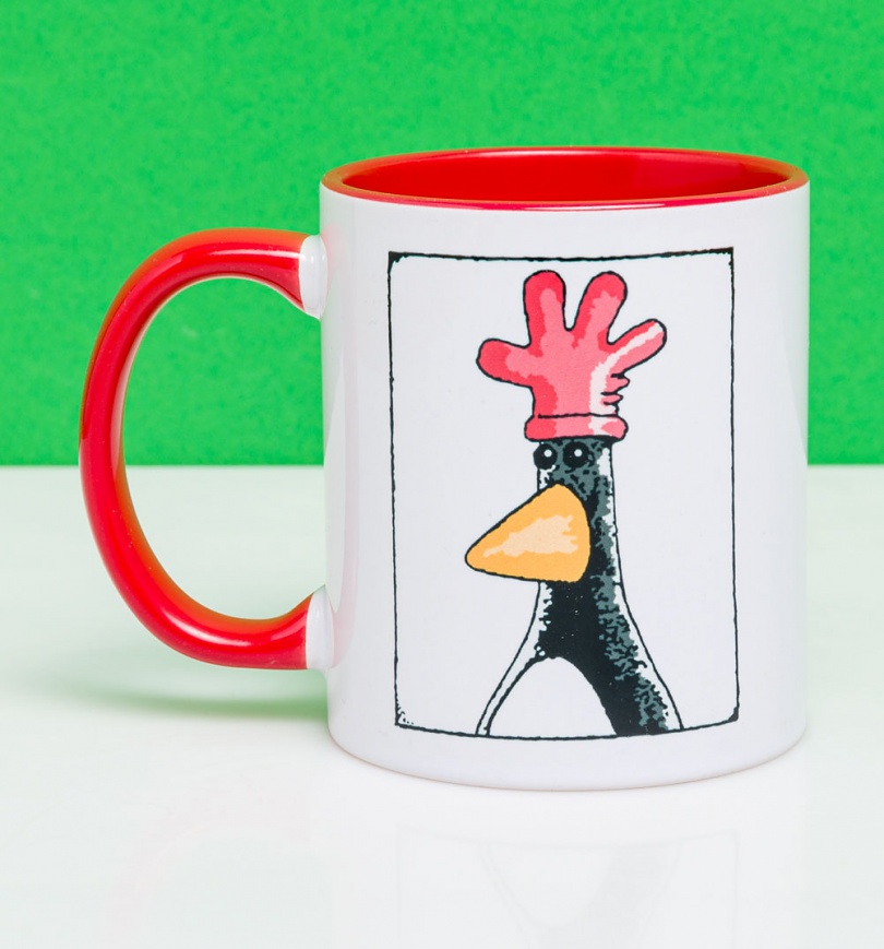 An image of Wallace and Gromit Feathers Wanted Poster Red Handle Mug