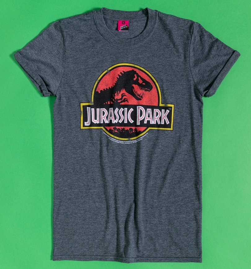 An image of Womens Charcoal Marl Jurassic Park Logo Boyfriend T-Shirt