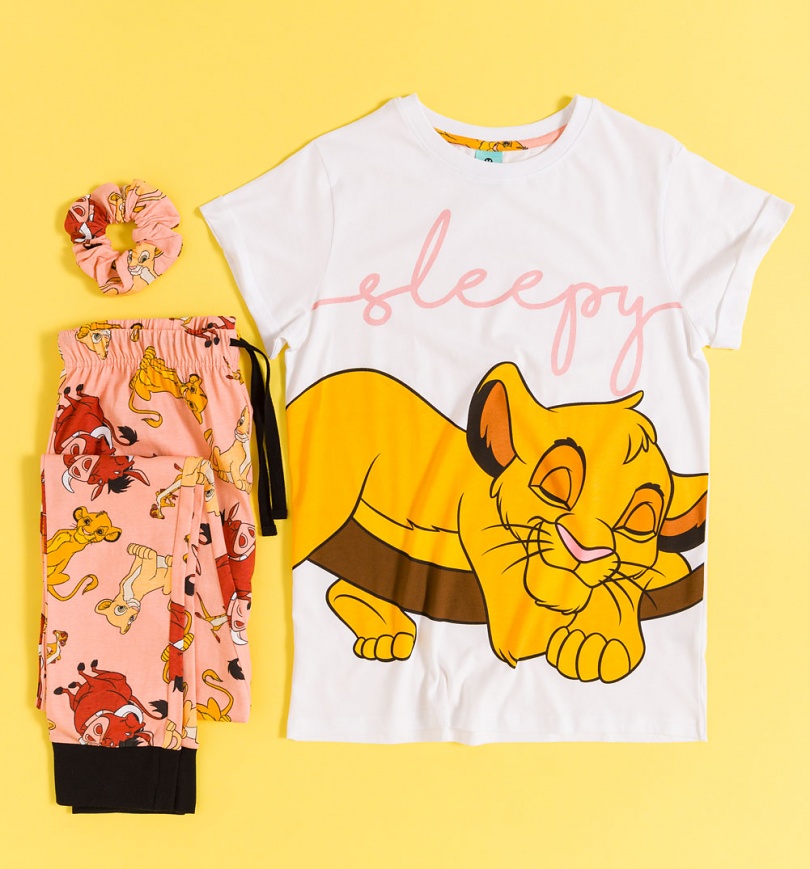 An image of Womens Disney The Lion King Sleeping Simba Pyjama and Scrunchie Set