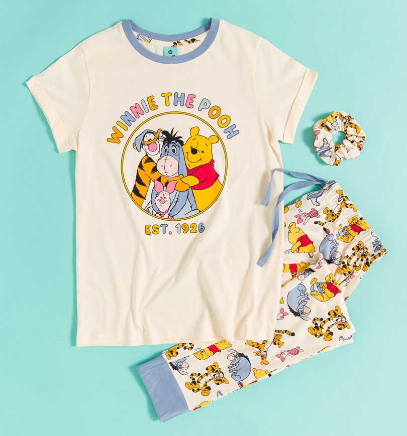 An image of Womens Disney Winnie The Pooh Pyjama and Scrunchie Set