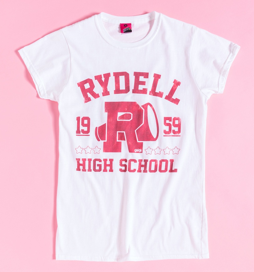 An image of Womens Grease Rydell High School Athletic White Fitted T-Shirt