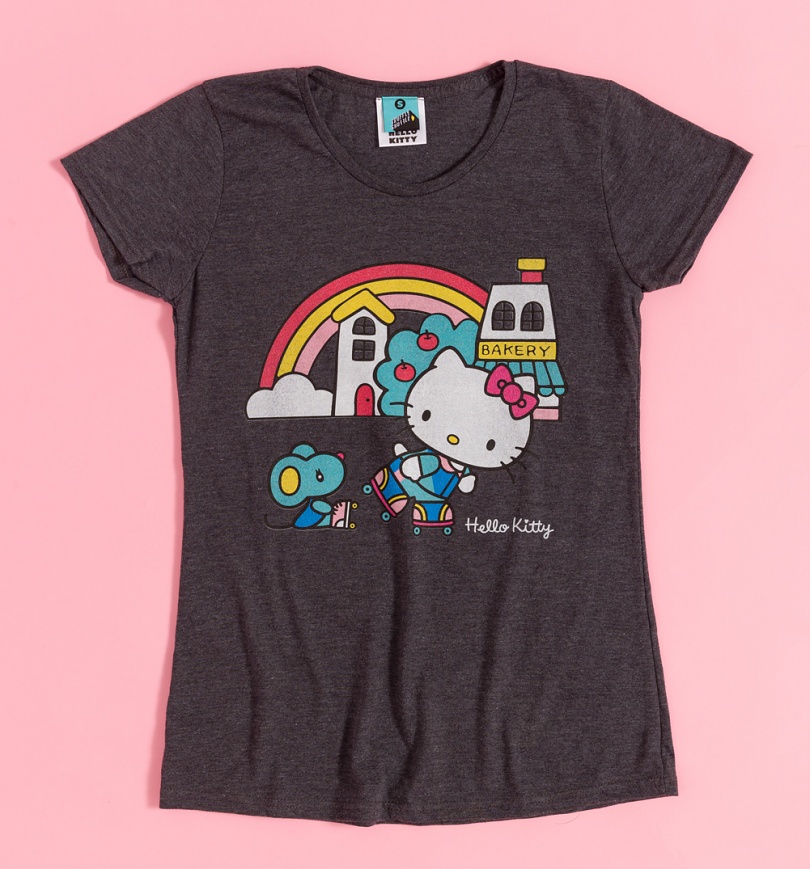 An image of Womens Hello Kitty Fine Day Fitted Charcoal T-Shirt