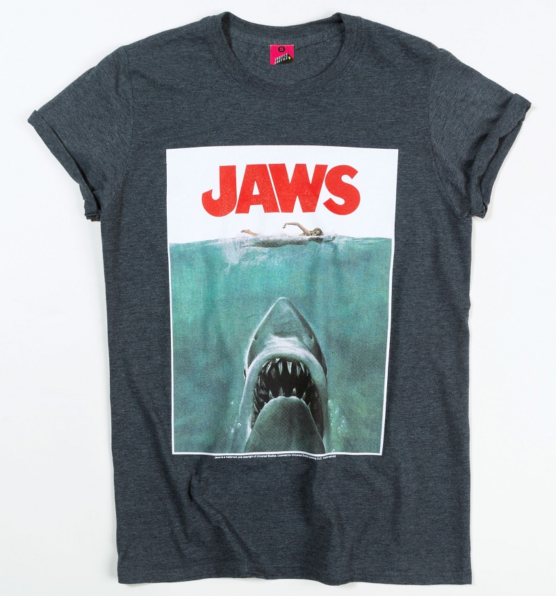 An image of Womens Jaws Shark Rolled Sleeve Boyfriend T-Shirt