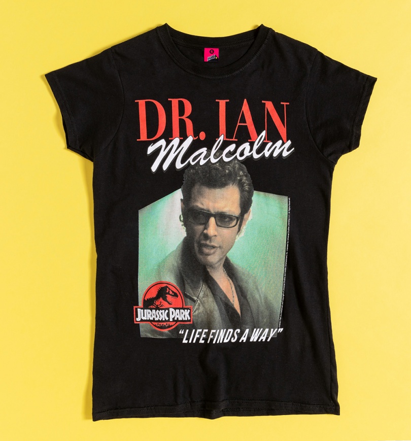 An image of Womens Jurassic Park Dr Ian Malcolm Black T-Shirt