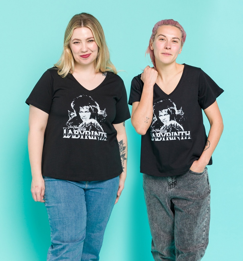 An image of Womens Labyrinth Black V-Neck T-Shirt