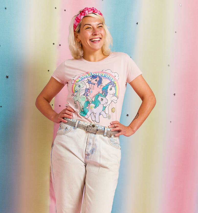 An image of Womens My Little Pony Meadows Light Pink Fitted T-Shirt