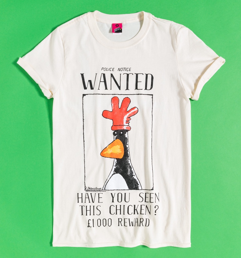 An image of Womens Wallace And Gromit Feathers McGraw Wanted Poster Boyfriend T-Shirt