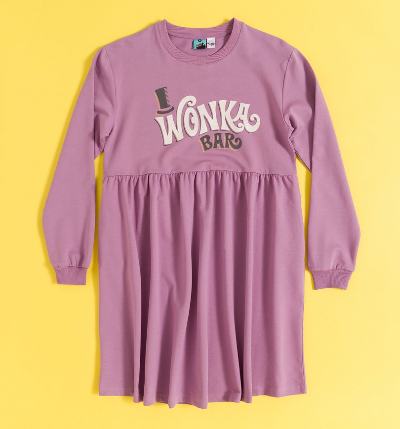 An image of Wonka Chocolate Bar Violet Sweater Smock Dress